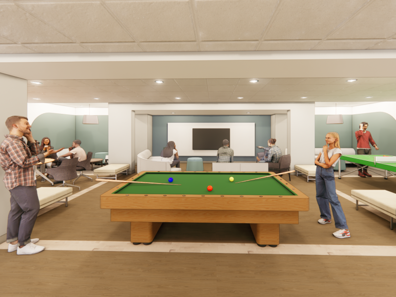 Mason hall, rendering of recreation lounge