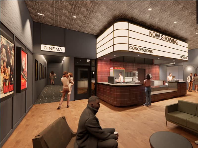 Rendering of a classic-style movie theater concessions area