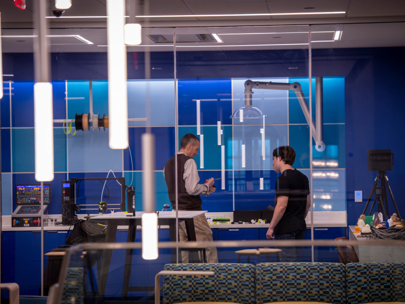 Interior view of a university lab with technical equipment