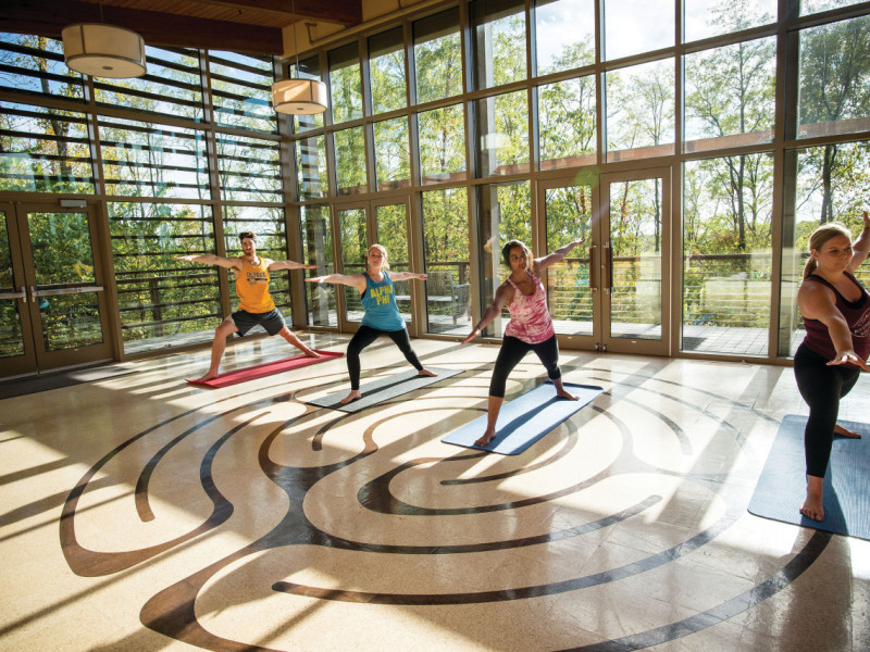 The Bartlett Reflection Center in the Nature Park is home to a labyrinth/yoga room overlooking the beautiful quarry pond, as well as a meditation room with religious texts and prayer tools.