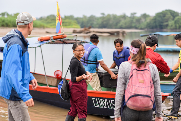 Students boarding a boat