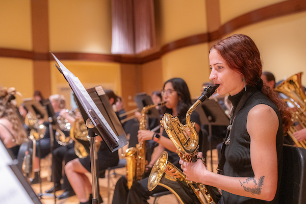 Students playing in the orchestra